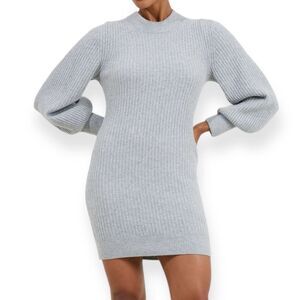 FRENCH CONNECTION NWT Vhari Babysoft Rib Sweater Dress Mid-Grey Melange-‎ M 90s